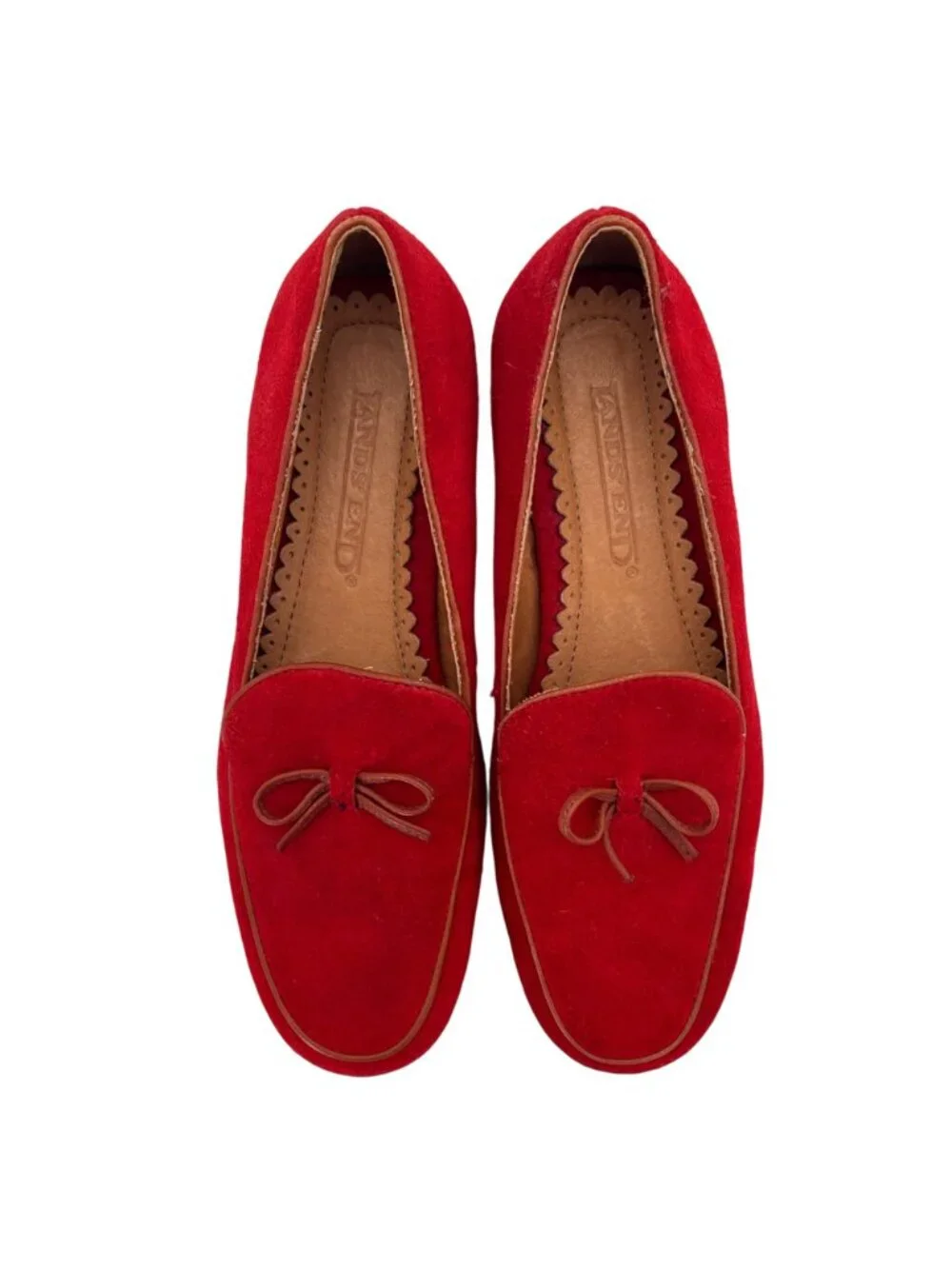 Lands End Red Suede Loafers Leather Upper Womens Size 6B Vintage With Bow Detail - Picture 5 of 14